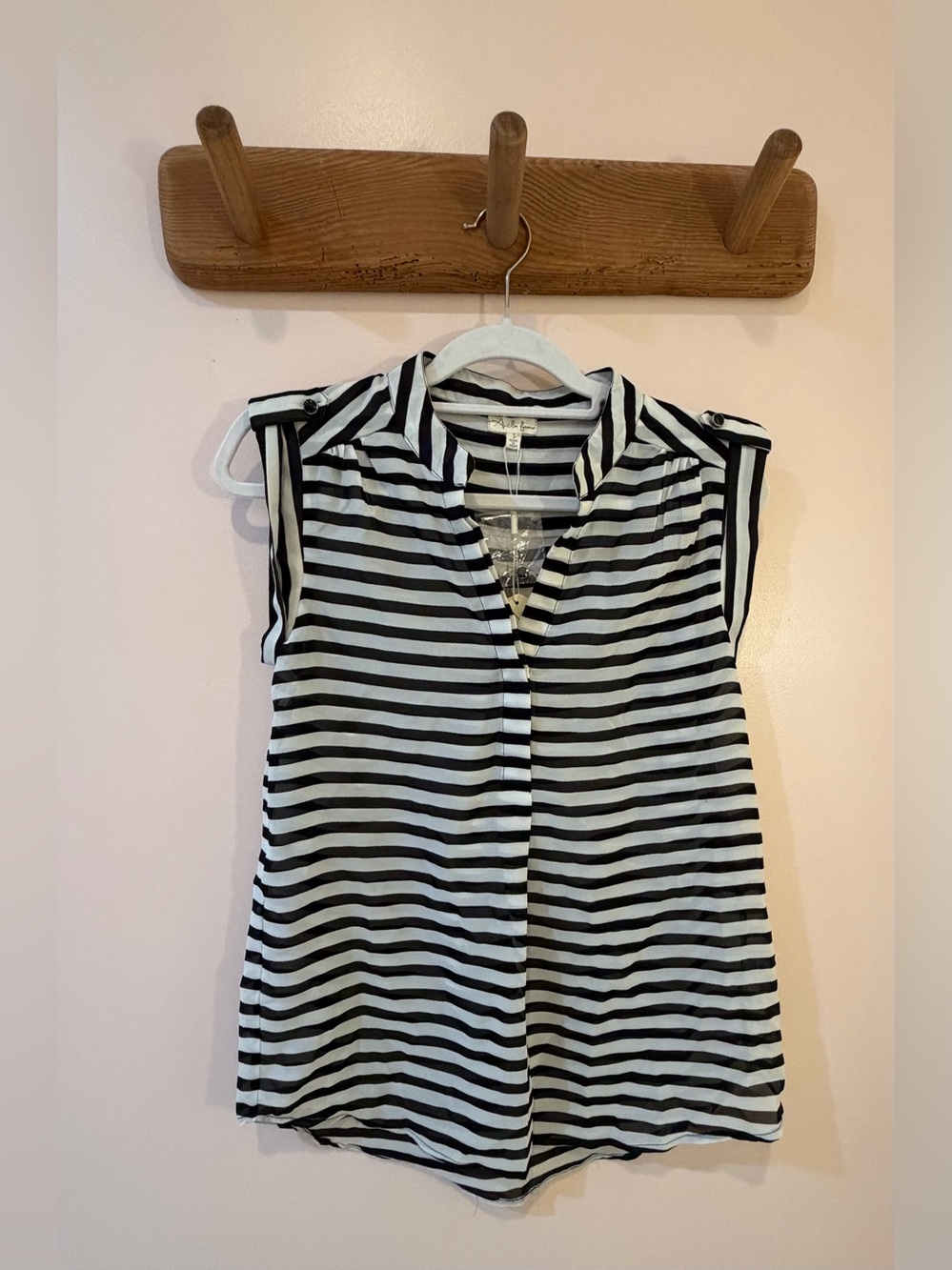 Antilia Femme Black & White Striped Cap Sleeve Blouse